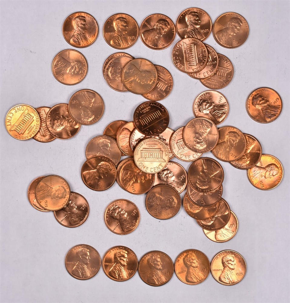 1975 Lincoln Memorial Penny BU Roll - 50 Uncirculated Coins