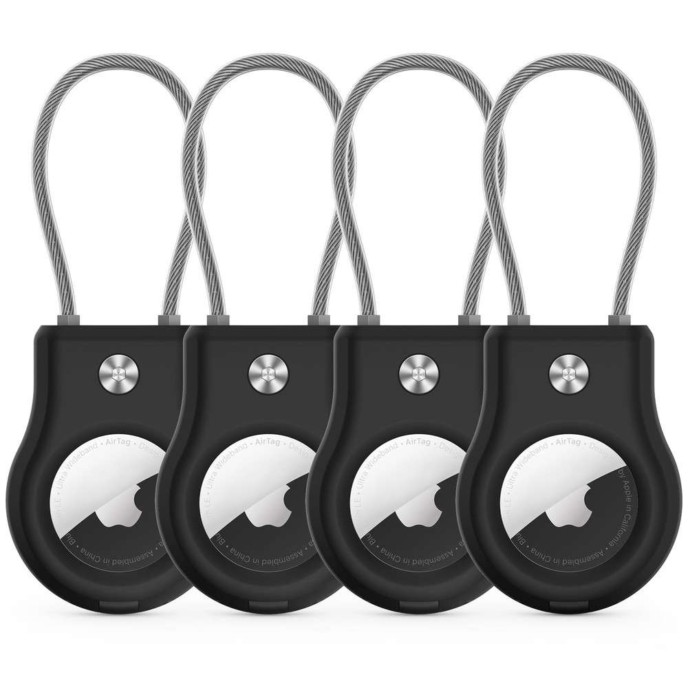 AirTag Keychain Holder 4 Pack with Secure Wire Cable for Apple AirTag Accessories