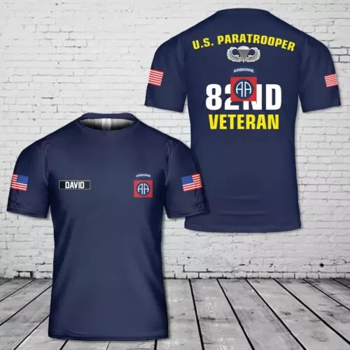 Custom Name US Army 82nd Airborne Division Veteran Paratrooper 3D T-Shirt