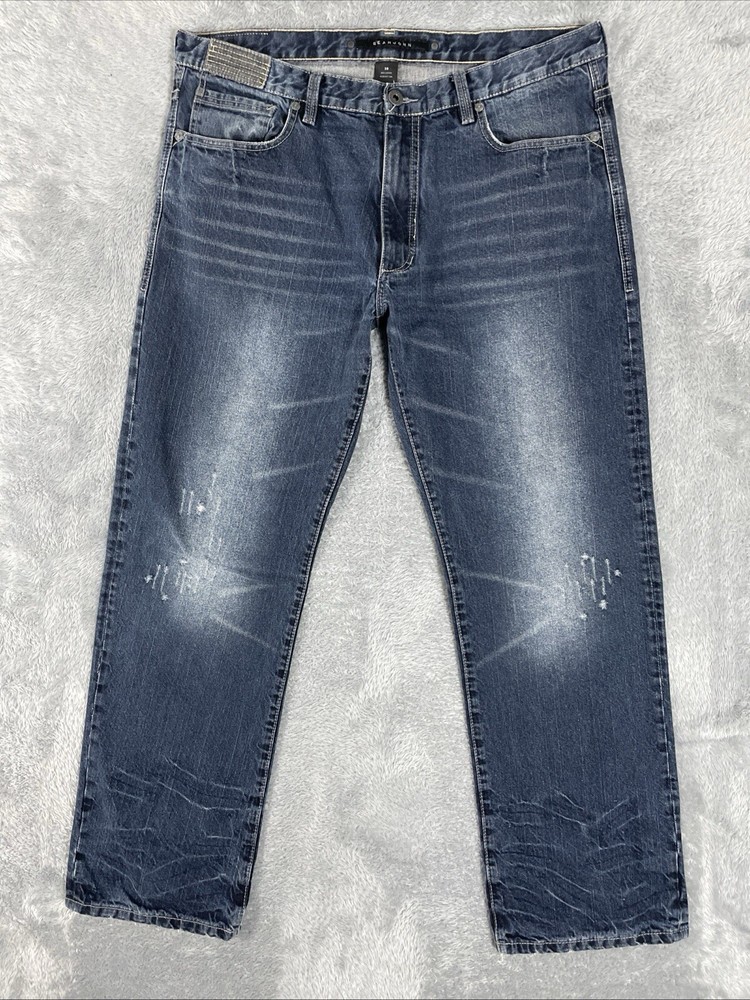 Sean John Men's Hamilton Relaxed Straight Distressed Blue Jeans 39x33.5