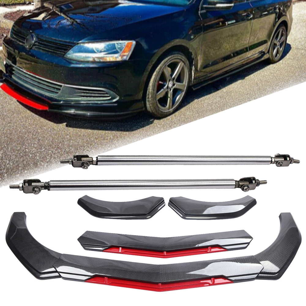VW Jetta Golf GTI10 Carbon Fiber Front Bumper Lip Spoiler & Strut Rod