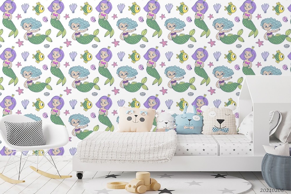 3D Mermaids Starfish Fish Pattern Wall Murals Wallpaper Murals Wall Sticker