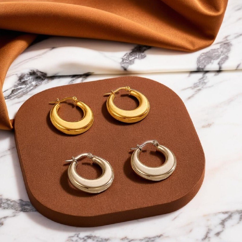 Gold Circle Earrings, Chunky Minimalist Huggie Hoops, Everyday Jewellery for Her
