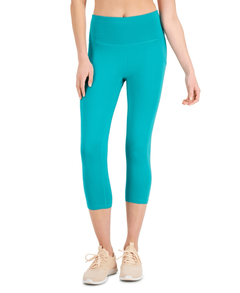 ID Ideology Women's High-Rise Compression Cropped Leggings with Side Pockets in Green Size S