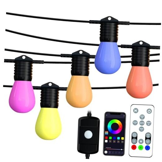 48FT Smart LED Outdoor String Lights IP65 Waterproof for Deck Patio Garden Lighting