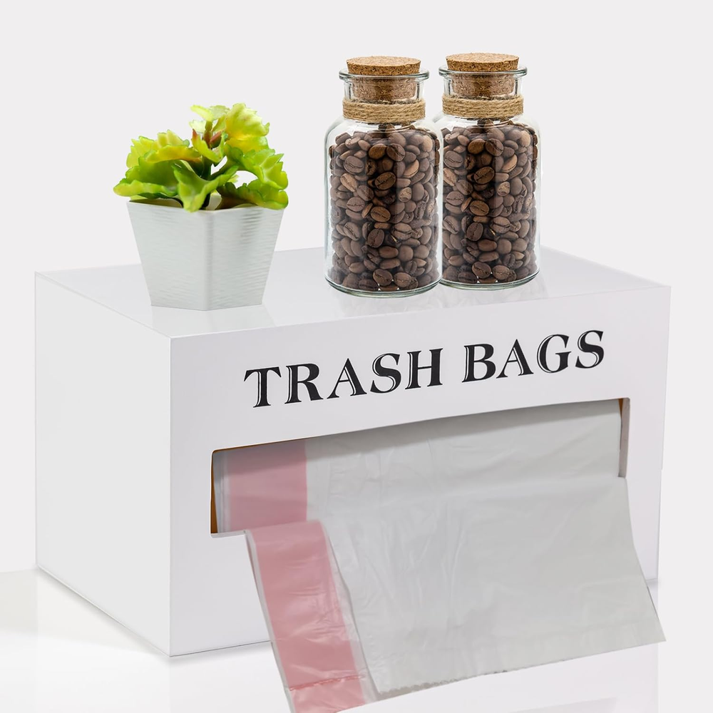 Wall Mounted Wooden Trash Bag Dispenser Organizer for Grocery Bags