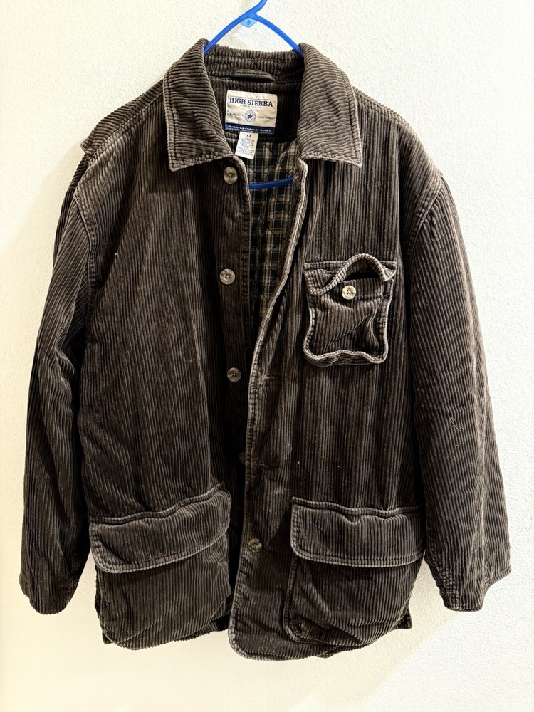 High Sierra Corduroy Jacket Mens Medium Brown Chore Coat Barn Flannel lined