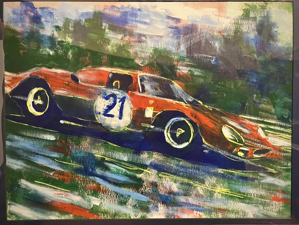 1965 Ferrari Original Painting 250 LM Vintage Race Car Handmade Large Framed Art