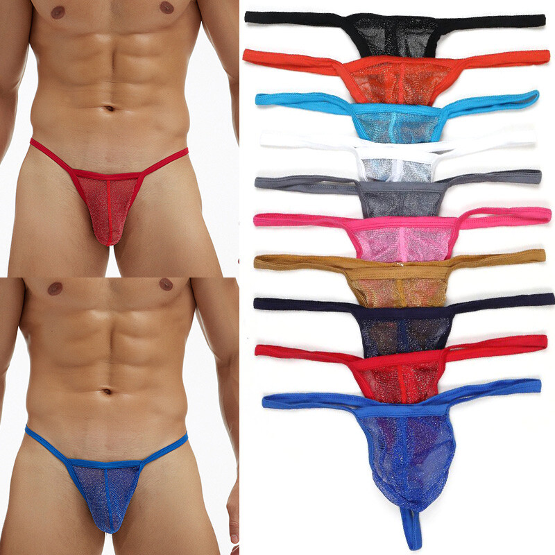 Underwear V-string T-back Thong Briefs G-string Mesh See-through Pouch Low Waist
