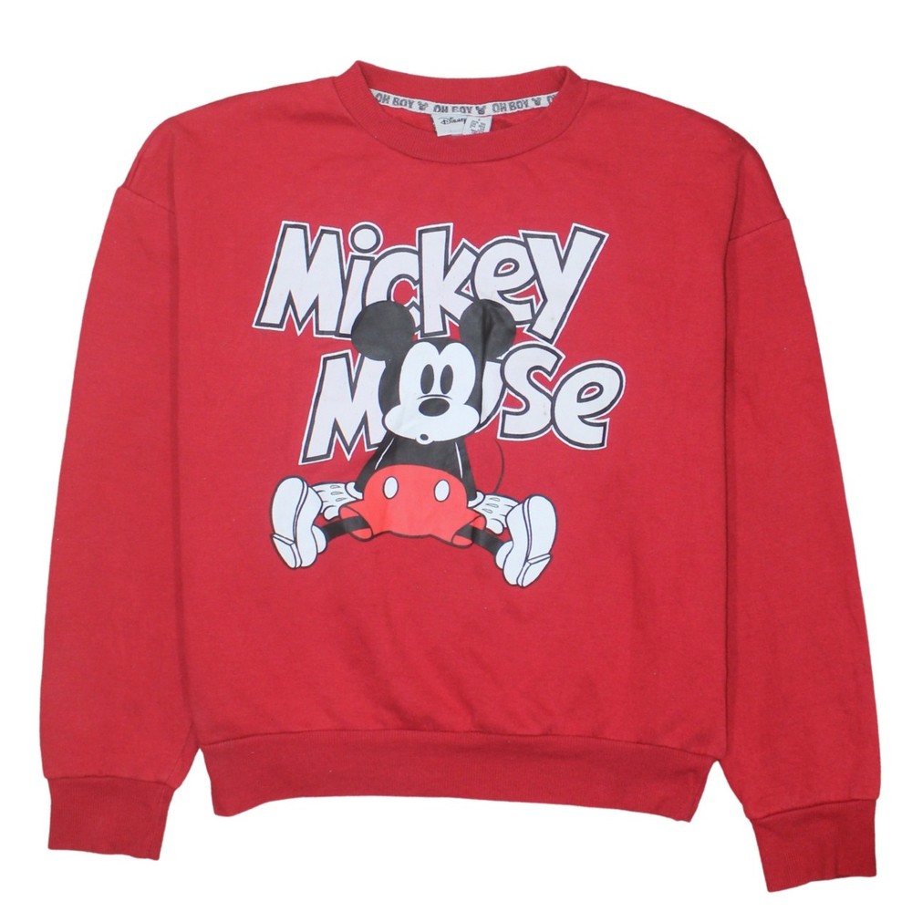 Disney Womens Sweatshirt Red Mickey Mouse Graphic Fleece Pullover Crewneck S