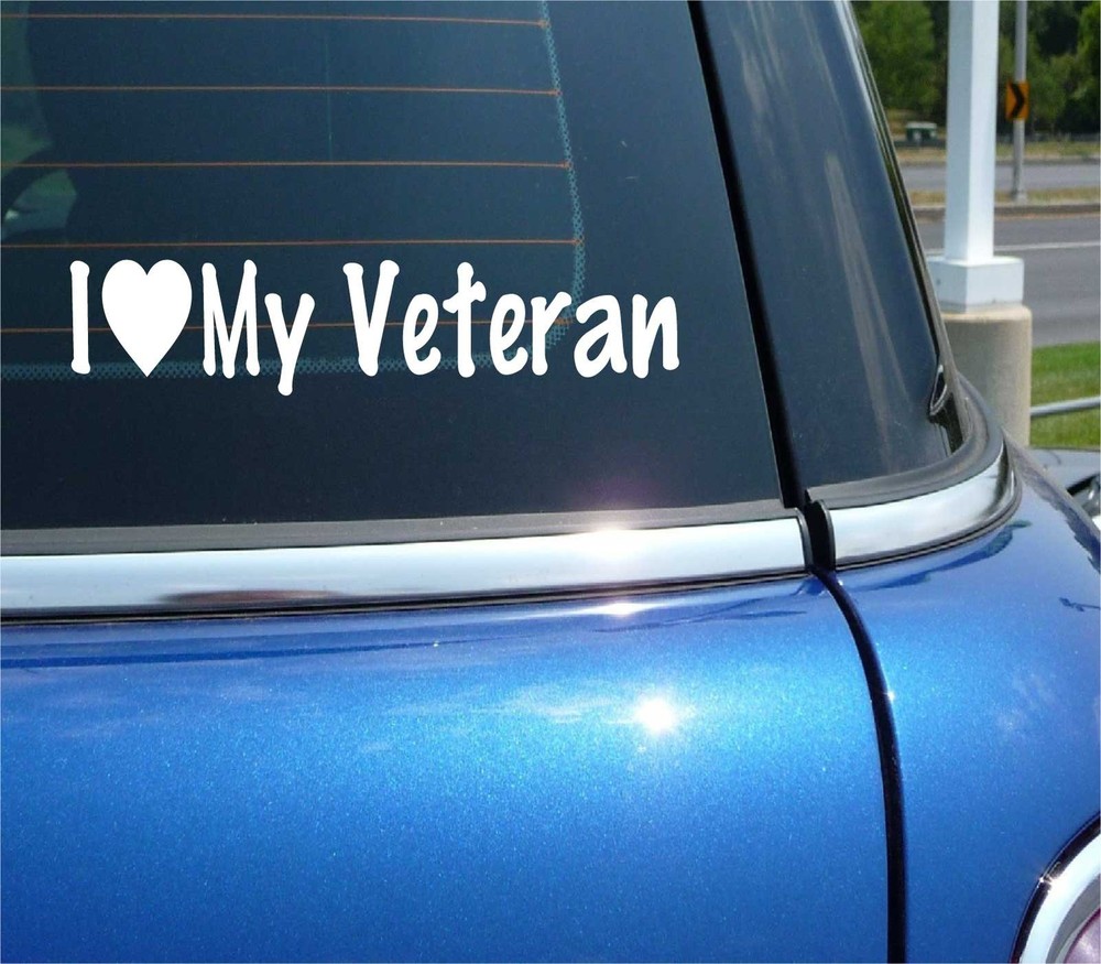 Show Pride with Heart-Shaped I Love My Veteran Decal - Army Navy Air Force Coast Guard Car Sticker  