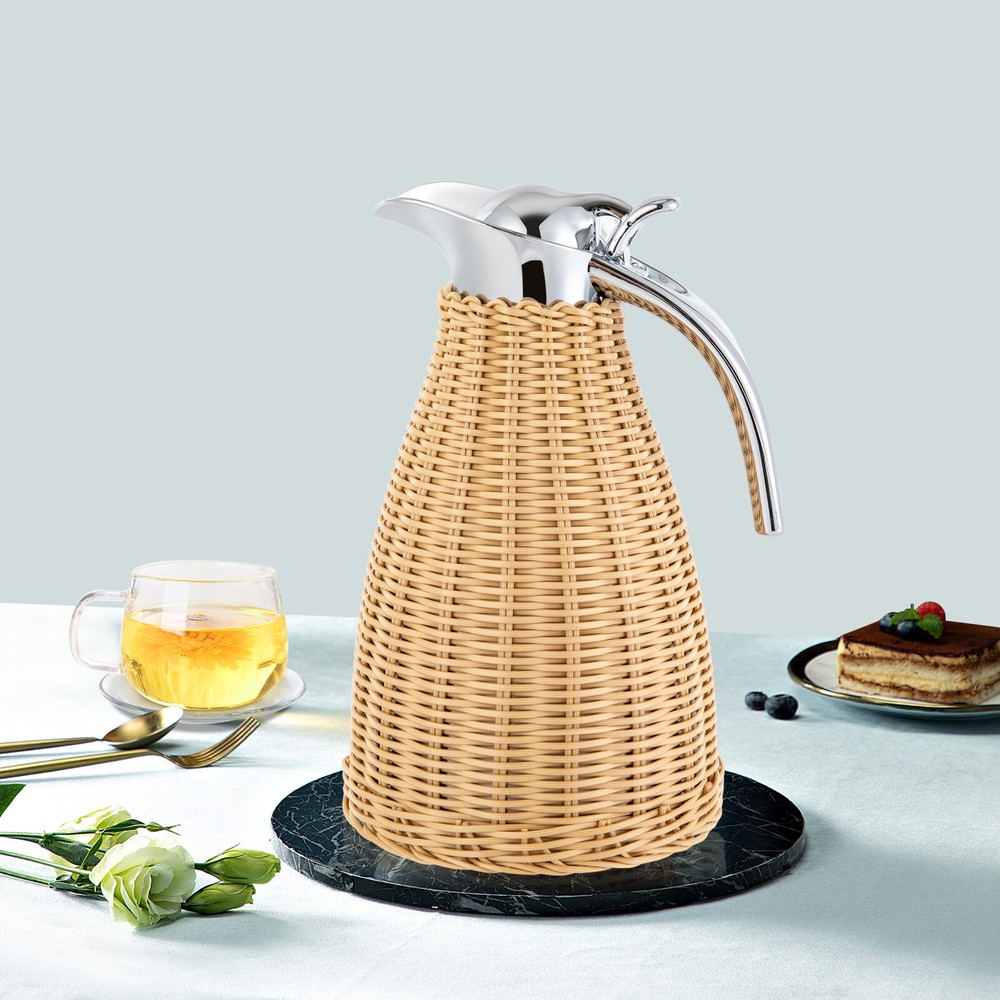 1.5L Rattan Insulated Thermal Jug Natural Double Walled Vacuum Insualted Jug