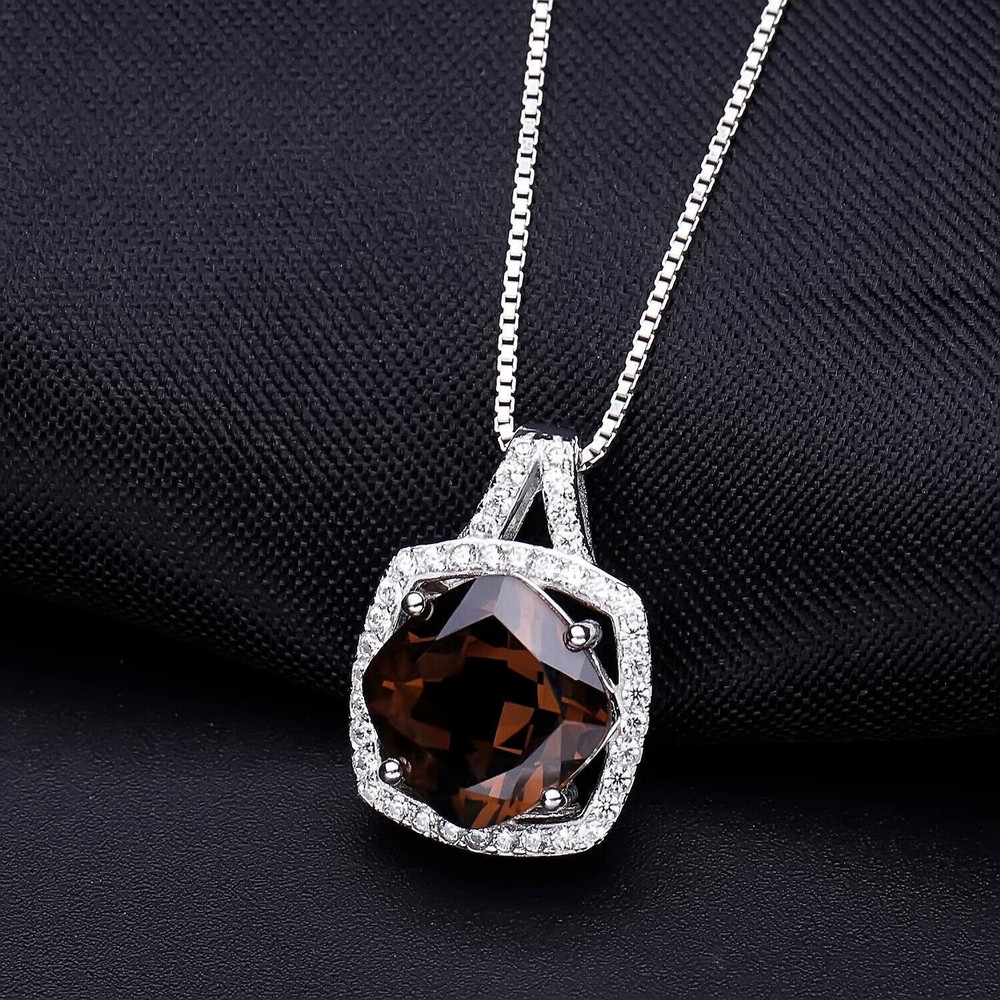 Natural 5.2Ct Cushion Smoky Quartz Pendant Necklace in 925 Sterling Silver