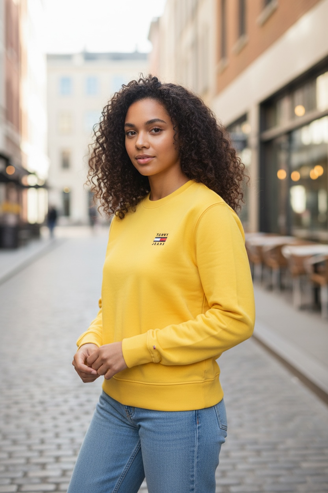 Tommy Hilfiger Crewneck Sweatshirt-Mustard Yellow-Long Sleeve-Women's Size S-XXL