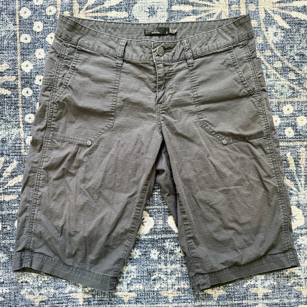 Prana Cargo Bermuda Hiking Shorts Charcoal Grey Women's Size 4 Cotton Spandex