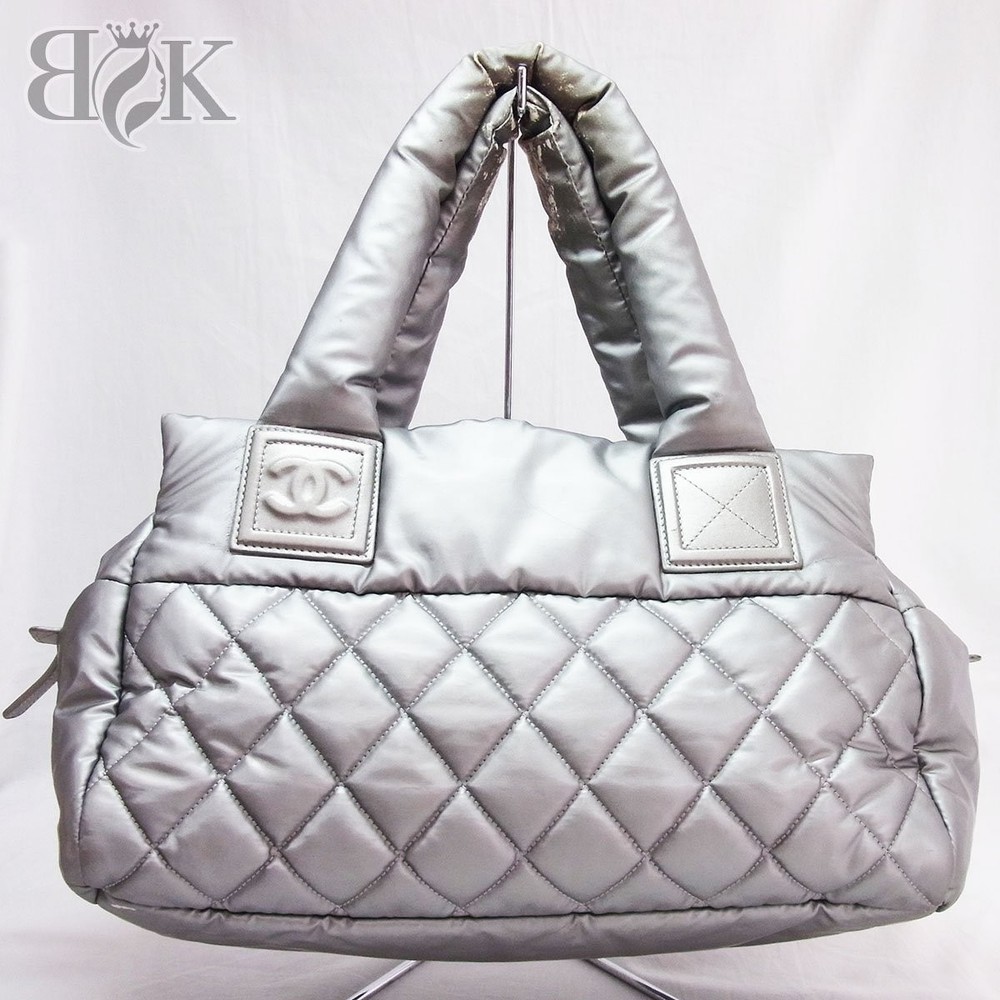 Chanel Coco Cocoon Small Quilted Nylon Tote with Silver Handle Preowned