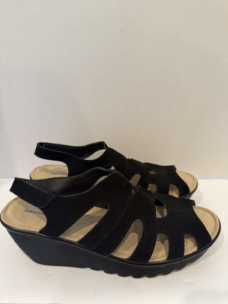 Skechers Memory Foam Womens Black Wedge Sandals Size 9