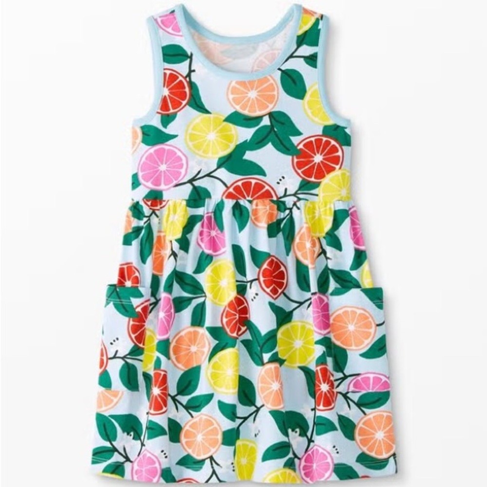 Hanna Andersson Girls Size 4T Fruit Print Sleeveless Play Dress EUC,