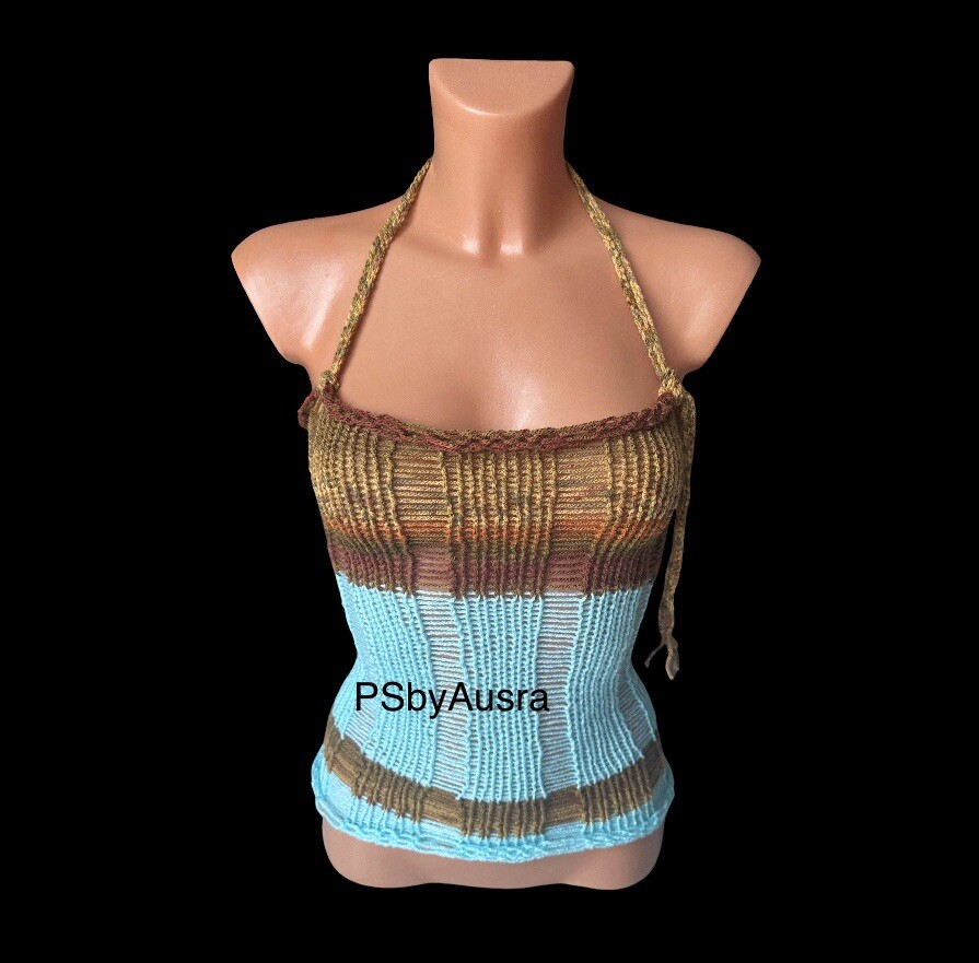 Crochet Top Boho Holiday Halter Cami Tank Tops psbyausra Multi