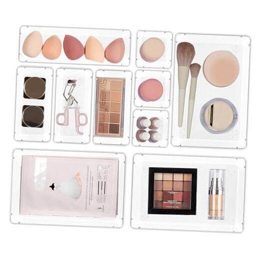 10 Pcs Drawer Organizer Set, 4 Size Vanity Organizer Plastic Tray, Clear