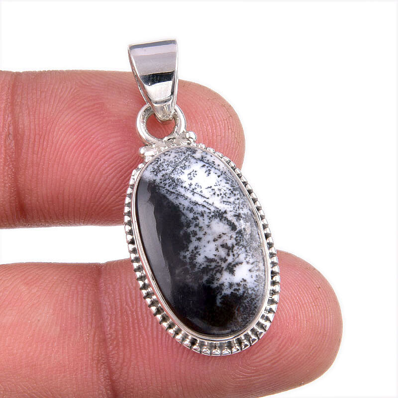 Natural Dendrite Opal Gemstone 925 Solid Sterling Silver Gift Pendant 1.5