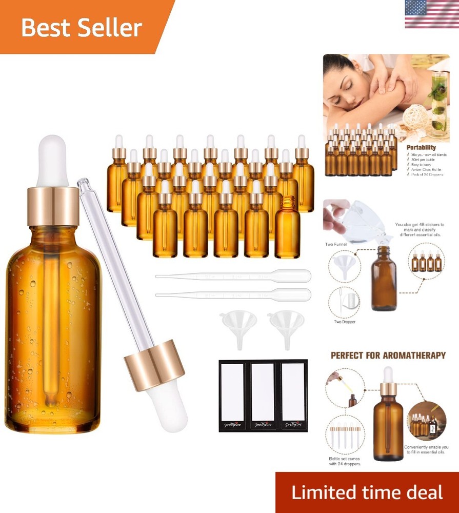 1oz Amber Glass Dropper Bottles - Leakproof Caps - 24-Pack