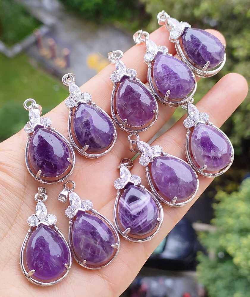 10pcs Natural Amethyst Pendants Gems stone  Magic Reiki Healing Amulet Charm