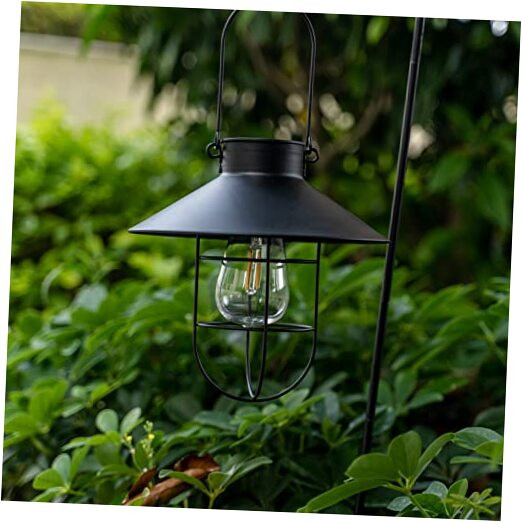 Solar-Powered Metal Hanging Lantern with Shepherd Hook – 2-Pack LED Outdoor Garden Lights