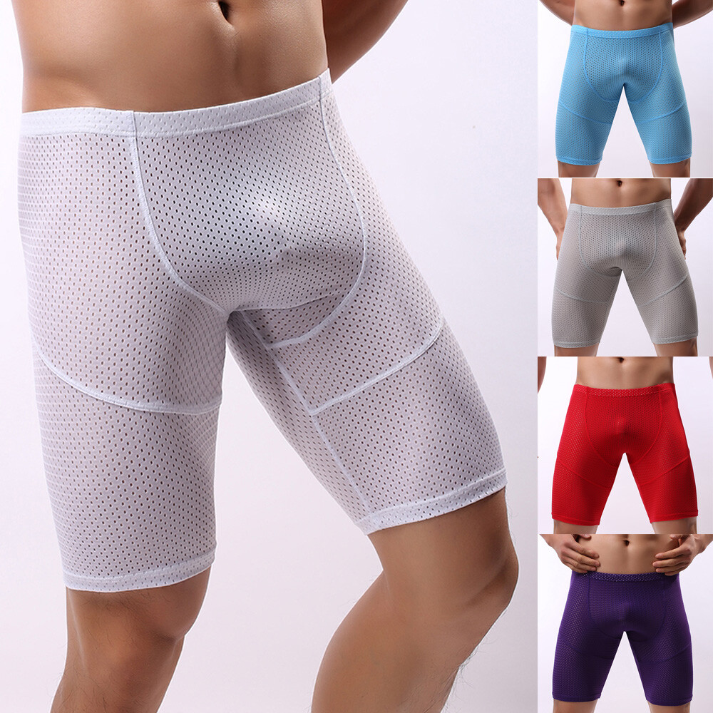 Mens Ice Silk Boxer Trunk Sport Shorts Underwear Briefs Long Leg Mesh Underpants