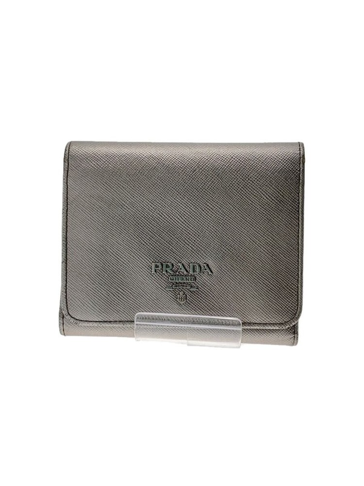 Prada Saffiano Leather Tri-Fold Wallet for Women in Silver
