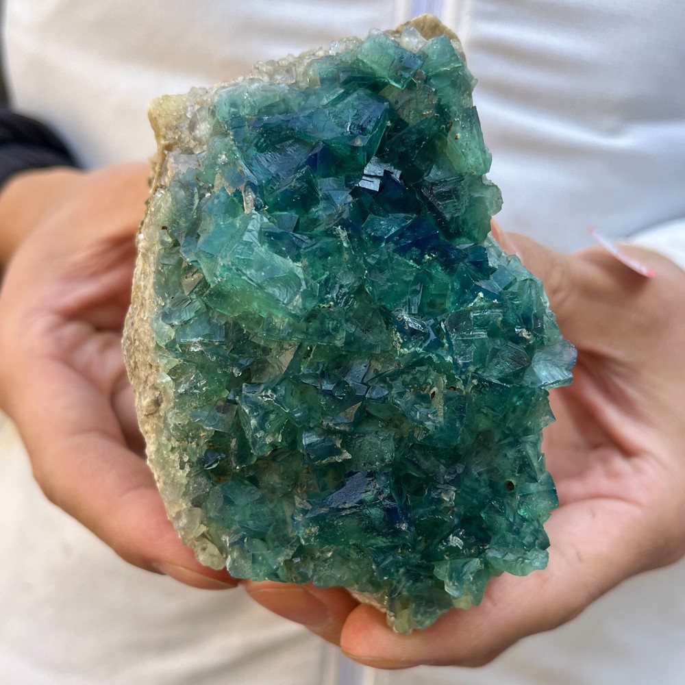 1.4LB Natural Green Fluorite Quartz Crystal Cluster Mineral Specimen