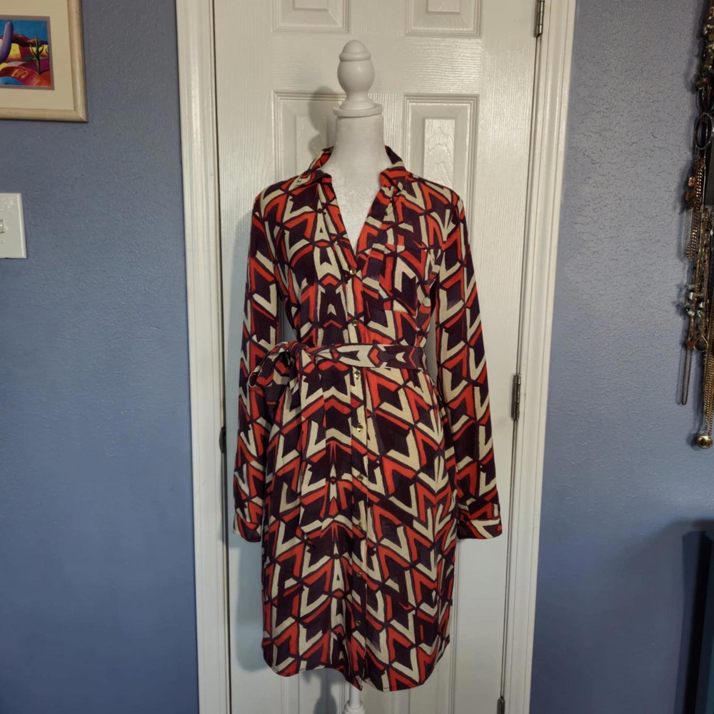 NWOT The Limited Outback Red Women's S Patterned Button-Up Dress 70s Gold Button
