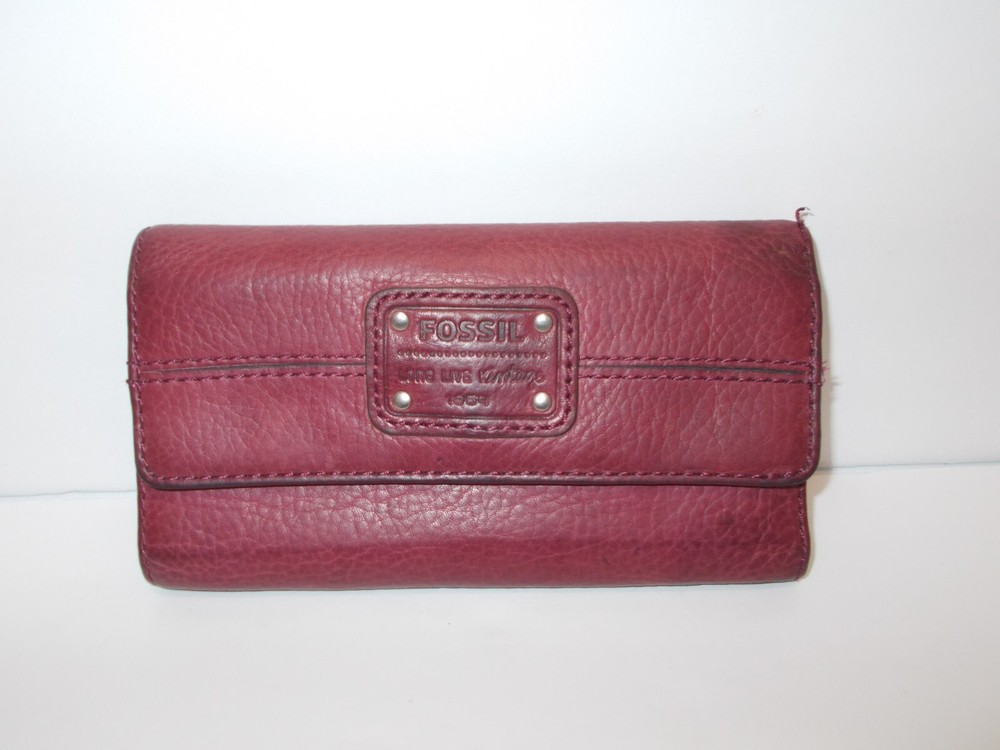 VTG Fossil Burgundy Red Leather Women's Wallet Long Live Vintage