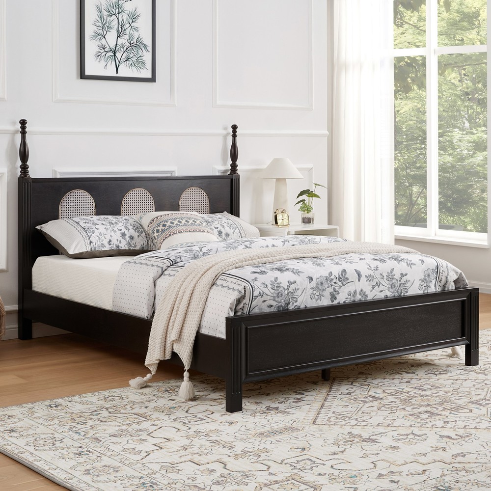 FLEXISPOT Queen Mid-Century Solid Wood Bed Frame w/ Gel Memory Foam Mattress