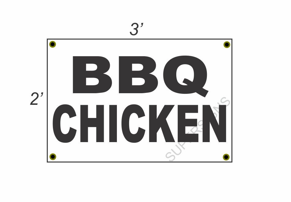 2x3 BBQ Chicken Black & White Banner Sign – Discounted Size & Price