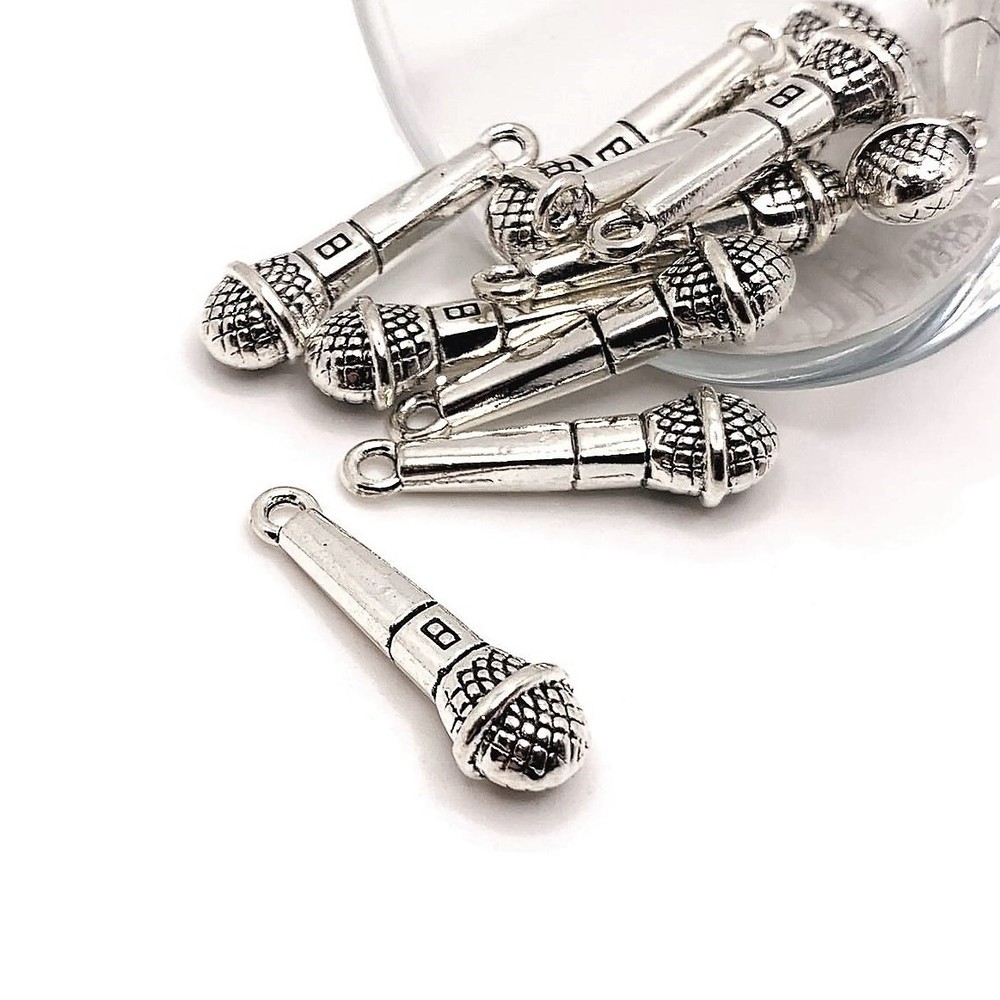 4, 20 or 50 BULK pcs Silver Microphone Charms, Musician Charm-US Seller - AS297