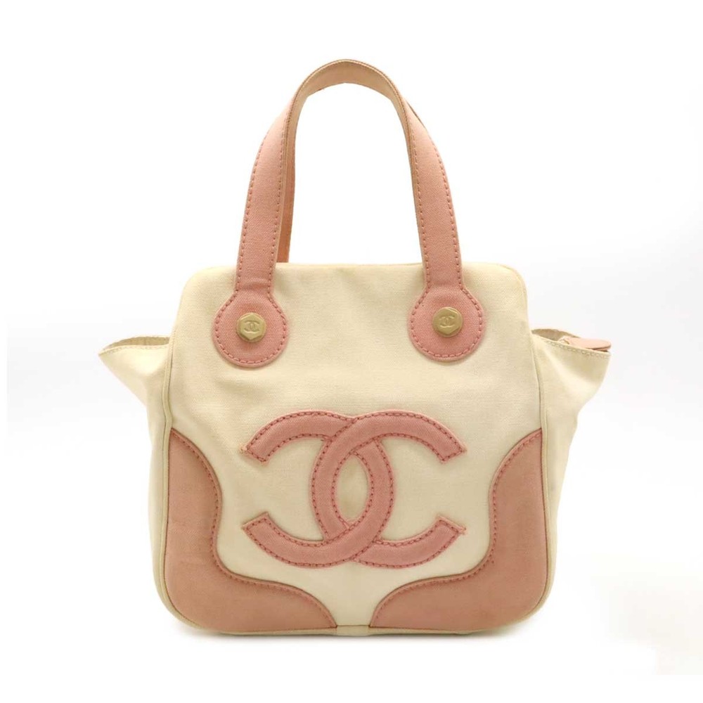 Chanel Coco Marshmallow Tote Bag Pink Ivory Canvas Pre-Owned