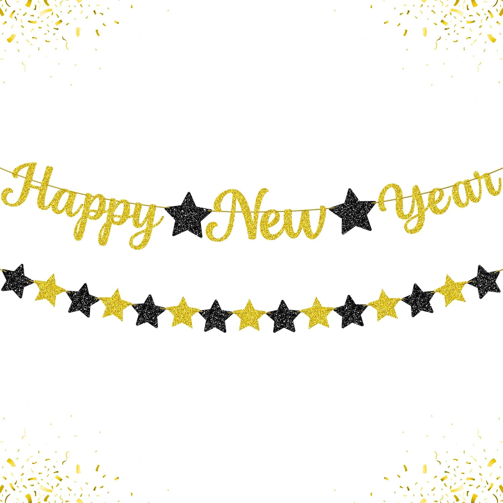 , Glitter Happy New Year Banner - 10 Feet, NO DIY |New Years Eve Party Supplies