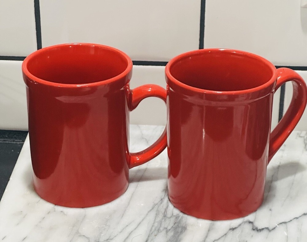 Royal Norfolk Red  Stoneware Coffee Mugs Dinnerware Cups-Set Of 2 RARE-