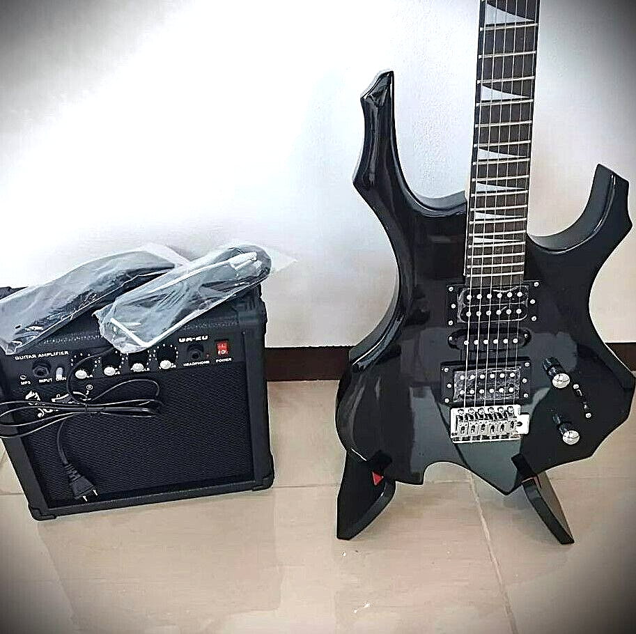 Full-Size Black Electric Guitar Starter Package with 20-watt Amp and Accessories