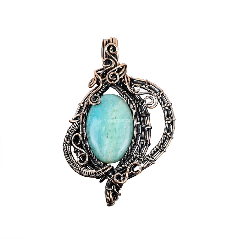Mother's Day Copper Oval Amazonite Pendant for Communion or Wife  -image
