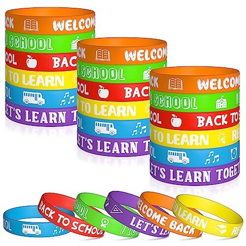 48Pcs Back to School Silicone Bracelets, Colorful Happy Welcome Back to-image