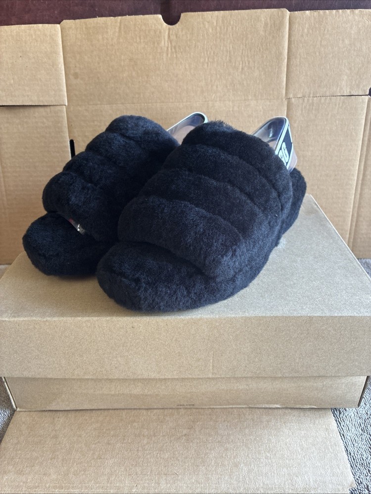 UGG Australia Fluff Yeah Women's Slide Sandal, Size US 7 - Black