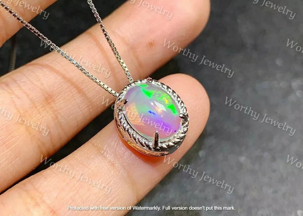 2Ct Oval Cut Fire Opal Solitaire Pendant 14K White Gold Finish 18