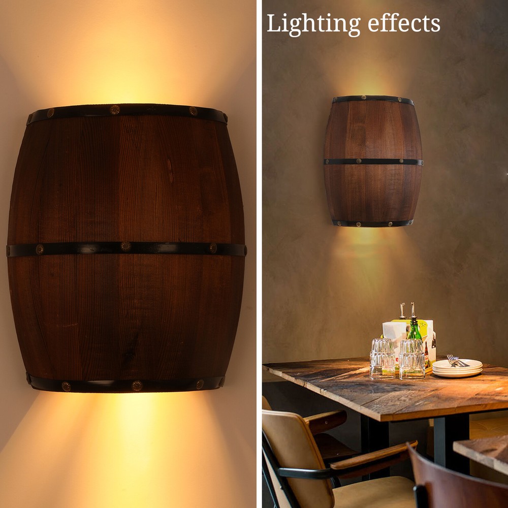 Rustic Wooden Wine Barrel Wall Light Sconce for Bedroom or Bedsides