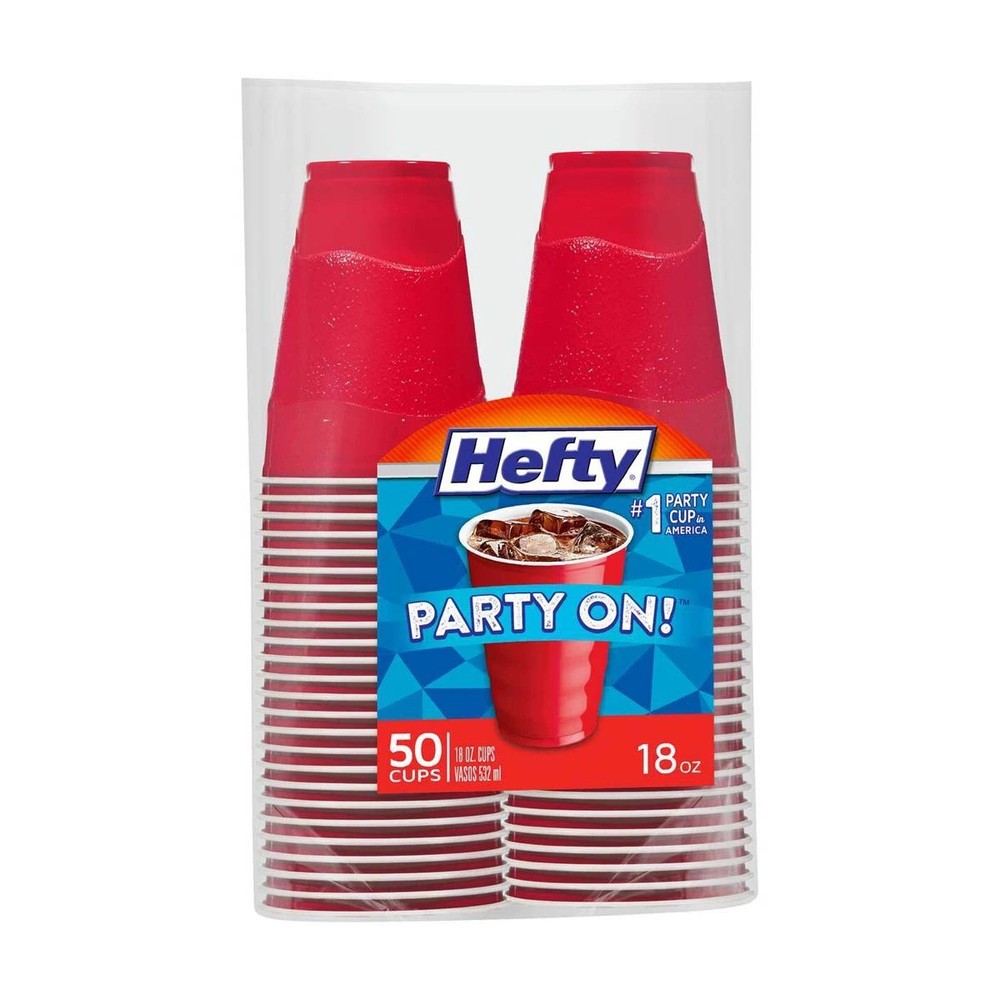 Hefty Party On Disposable Plastic Cups Red 18 Ounce 50-Count