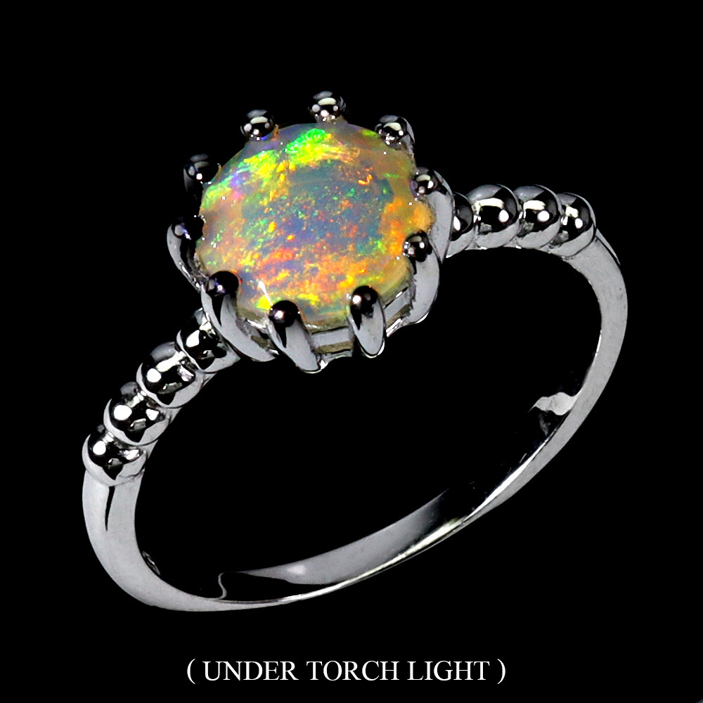 Valentine 925 Silver Ring with 9mm Round Fire Opal Gemstone Size 9 Jewelry
