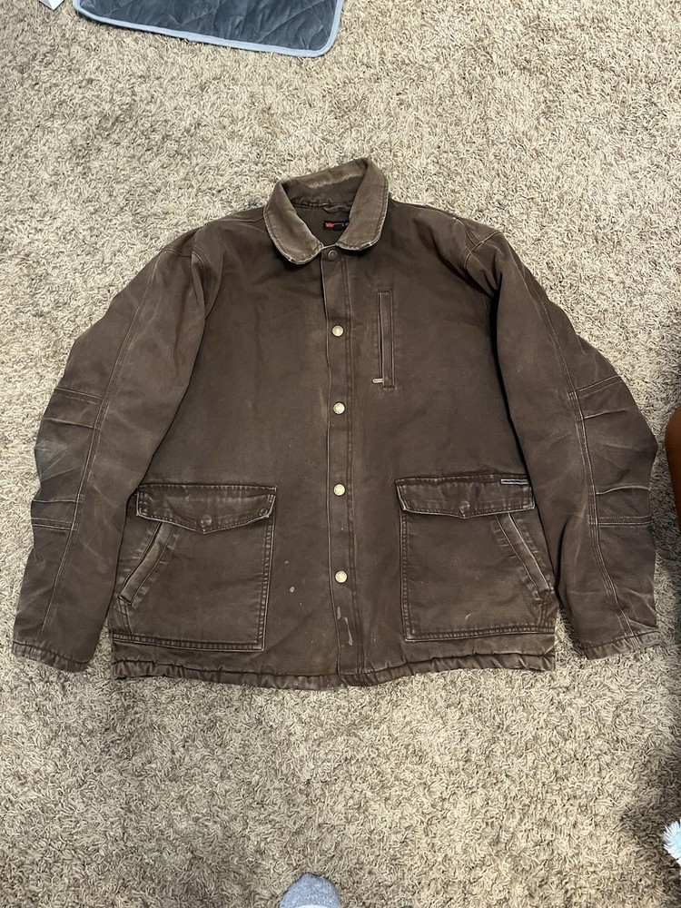 Wolverine Men's Brown Button Front Jacket XL Regular Fit Solid Logo Accent