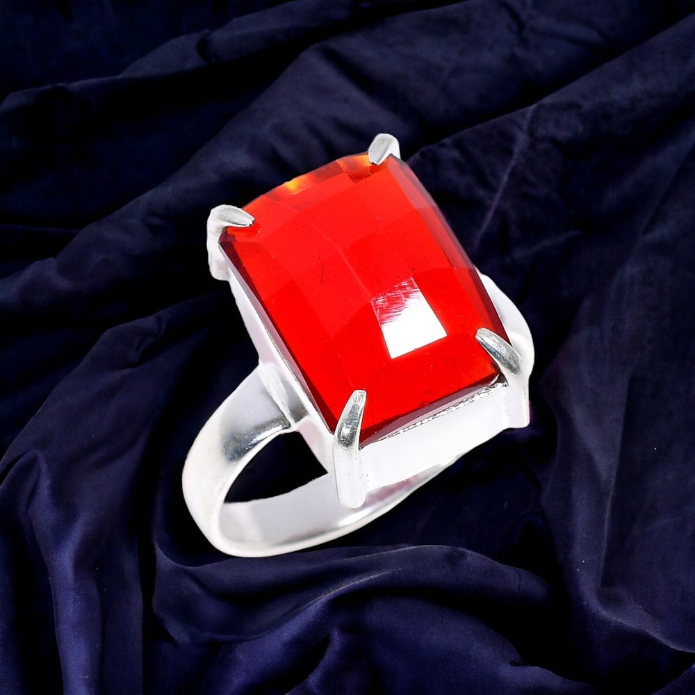 Gift For Her 925 Silver Natural Red Garnet Solitaire Party Wear Ring Size 6.75