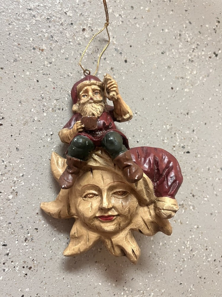 Folk Art Santa Sitting On The Sun Drinking From A Mug 6” Ornament